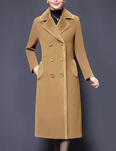 IDEALSANXUN Fur Collar Wool Coats for Women Double Breasted Long Peacoat Jackets3