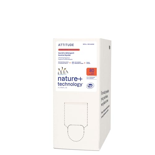 ATTITUDE Detergente líquido para ropa, jabón de lavandería verificado por EWG, compatible con HE, productos veganos y a base de plantas, bayas de verano, recarga a granel, 80 cargas, 2 litros