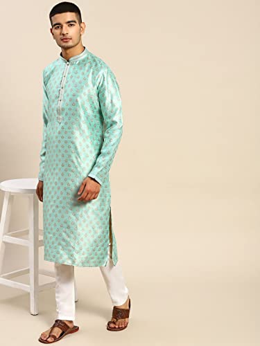 Image of Rajubhai Hargovindas Men's Silk Kurta With Ethnic Motifs Work Woven Design