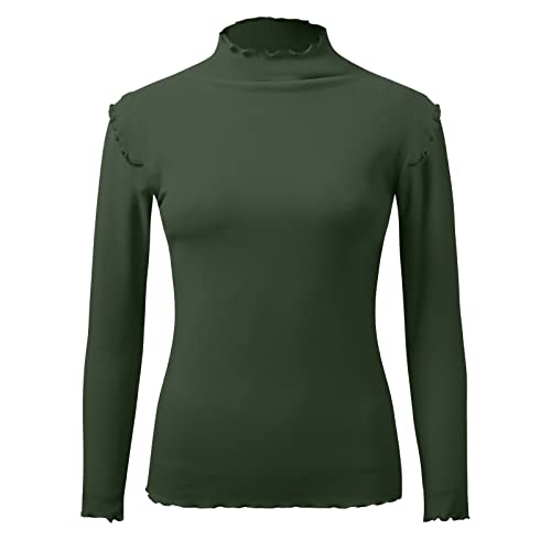 Camiseta Mangas Mujer Tops de Invierno para Mujer, Ropa Interior térmica con Forro Polar y Cuello Redondo, Tops Ajustados, Camisas térmicas de Manga Larga Tops Verdes Cover