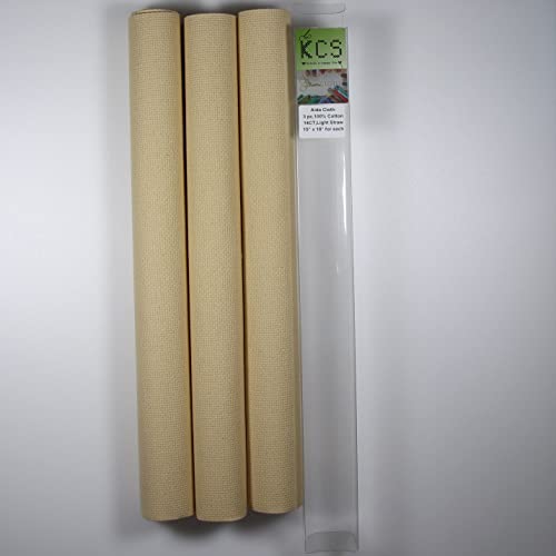 Image of KCS 3 pc of 15 inch x 18 inch Counted Cross Stitch Cotton Aida Cloth Needlework Rolled Fabric Box,14CT,Light Straw