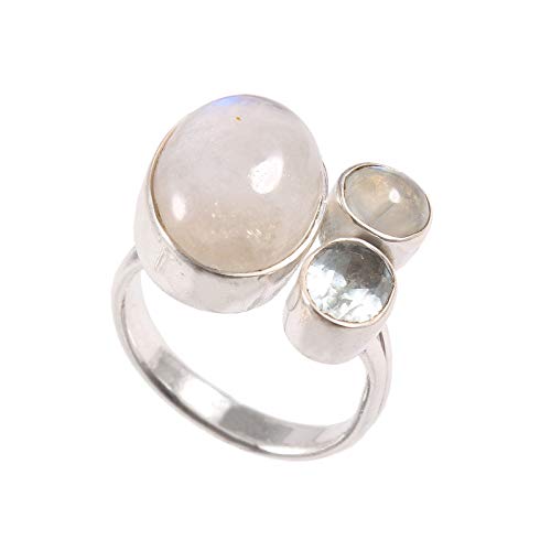 Bague en argent pour femme topaze bleu ciel arc-en-ciel taille 57,75
