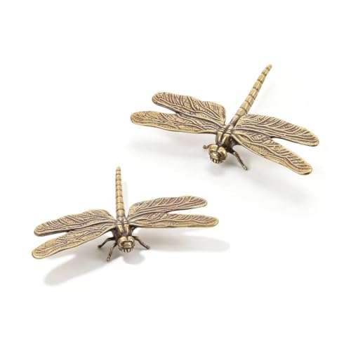 Image of MHYGKTXRA 2pcs Dragonfly Brass Metal Statue Ornament Animal Figurines House Office Table Decoration