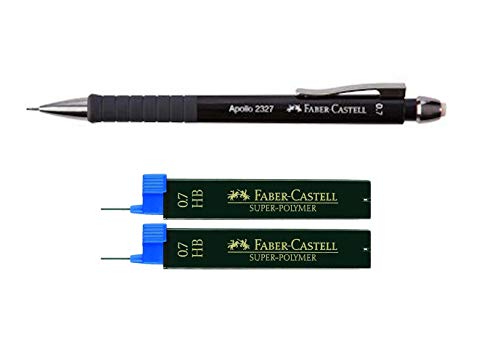 Faber-Castell 232704 - Druckbleistift Apollo, Mine 0, 7 mm (Schwarz + 24 Ersatzminen)