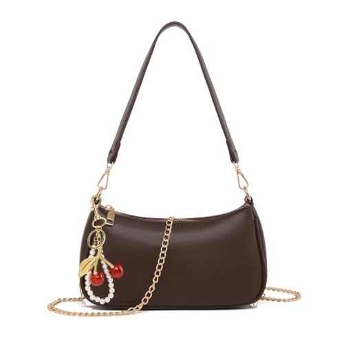 Image of Small Shoulder Bag for Women Mini Purse Retro Vegan Leather Hobo Purses Clutch Tote HandBags with Zipper Closure
