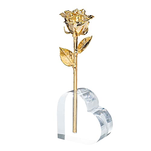 Image of Forever Rose 24K Gold Dipped Real Rose, Acrylic Heart & Gold Box