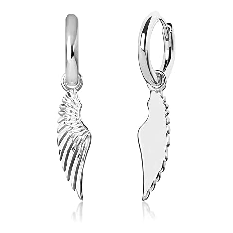 HELLOICE Angel Wings Earrings 18K Gold/White Gold Plated Dangle Earrings Drop Hook Earrings 15mm Round Gold Hoop Dangling Earrings for Men and Women Dating Party Cover