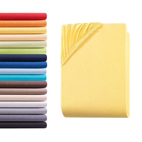 Hometex Premium Textiles Spannbettlaken Spannbetttuch 90-100 x 200 cm, Bettlaken Jersey aus 100% Baumwolle, Matratzen bis 23-25 cm, Oeko-TEX Made IN Green, Mais