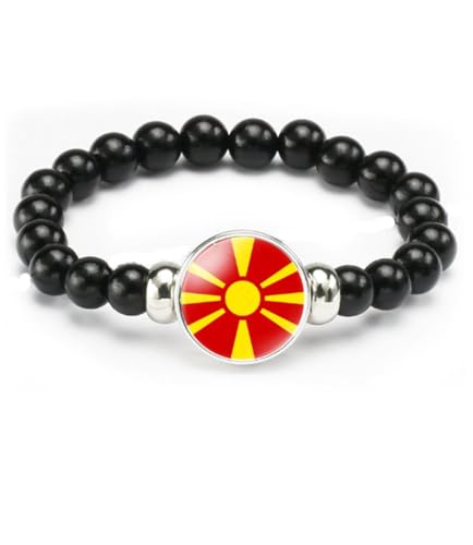 vmcoatdu Macedonia Makedonia Flag Bracelet Elastic Rope Beaded Bracelet Support Your Country Travel Souvenir Gifts for Men Women (Macedonia)