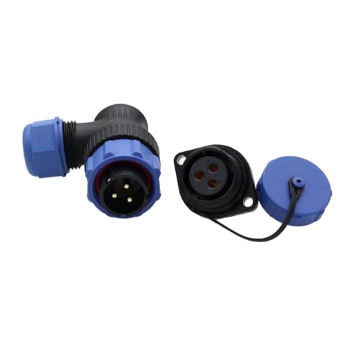 HangTon SP21 - Enchufe de ángulo recto de 3 pines, conector circular de aviación macho hembra 30 A, a prueba de polvo, 12 AWG, alimentación industrial, para exteriores, fuente de alimentación solar