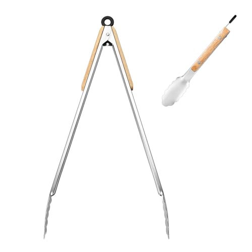 Pinze per arrosti, pinze per arrosti, resistenti e antiruggine, pinze per barbecue, pinze per barbecue con manico in rovere, pinze per grigliate all'aperto