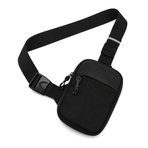 Mini Sling Bag for Men Women, Casual Trendy Water-Resistant Small Chest Bag, Adjustable Strap Lightweight Fanny Pack for Running Gym Workout Travel Hiking (Black)