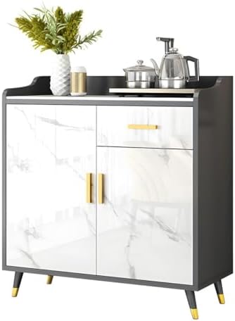 Modern Marble Gray Sideboard with Stone Top, 27" L x 13" W x 37" H, Manufactured Wood Doors, Ideal for Living Room, Restaurant Storage, Tea Cabinet, Stylish Preparation Unit