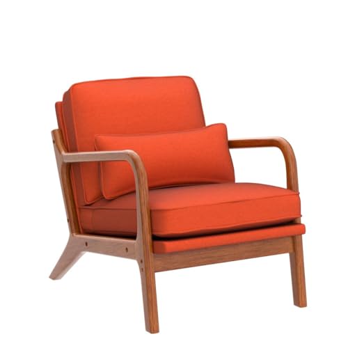 Image of Karl home Mid-Century Modern Accent Reading Chair, Burnt Orange | Linen Upholstered, Solid Wood Frame, Soft Cushion, Lumbar Pillow, Lounge Armchair for Living Room, Bedroom, Balcony, Study