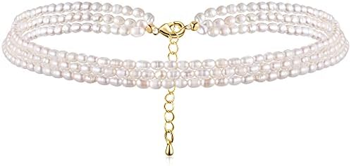 wenssacc Dainty Twist Layered Pearl Necklace Freshwater Cultured Tiny Pearls Choker Multilayer Strand Necklace Jewelry Gift for Women Mom Girls