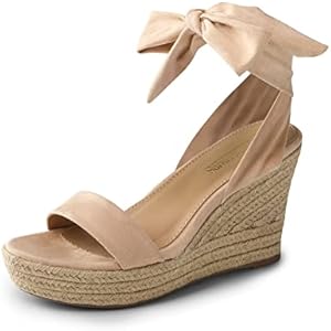 DREAM PAIRS Womens Open Toe Espadrilles Wedges Tie Lace Up Cute Ankle Strap Platform Sandals Dressy Shoes 5.5 Nude