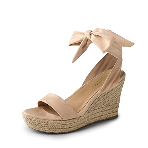 DREAM PAIRS Womens Open Toe Espadrilles Wedges Tie Lace Up Cute Ankle Strap Platform Sandals Dressy Shoes 5.5 Nude