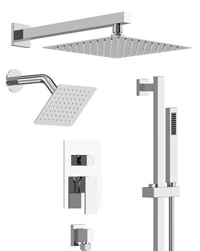 Bathroom Shower Faucet Set Wall-Mounted Shower System with Handheld Sprayer 10 Inch & 6 Inch High-Pressure Valve Kit Included Adjustable Shower Head and Handle Set Modern Bath Accessories