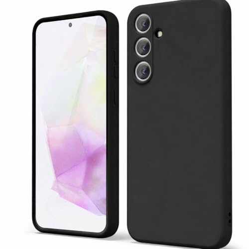 Image of DIZORO Microfiber Candy Case Compatible for Samsung A55 Smooth Touch Cushion Liquid Soft Silicone Gel Rubber Phone Cases Non-Slip Full Body Protective Shockproof Back Cover (Black)