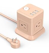 Cube Power Strip, FDTEK 4 Widely Spaced Outlet with 3 USB Flat Plug Power Strips with 5Ft Long Ex...