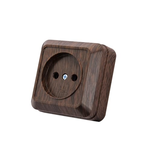 Enchufe de pared empotrado,Juego de enchufes eléctricos de pared,Enchufe de pared interior 250V AC 16A,Grano de madera oscuro Enchufe sin conexión a tierra,MZ-03