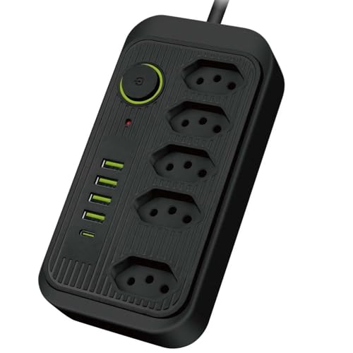 Extensão Tomada 2 Metros com 5 Tomadas 4 Portas USB e 1 Porta USB Tipo C Linha Premium Carregamento