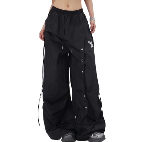 Women's Baggy Cargo Pants Casual High Waisted Wide Leg Drawstring Y2K Parachute Joggers Streetwear with Pockets