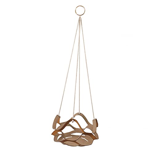 POPETPOP Panier Suspendu en Cuir PU pour Plantes en Pot, Jardinière Suspendue Jaune Grand Modèle, Support Suspendre Extérieur pour Balcon et Terrasse, Corde Intégrée, Montage sans Outil