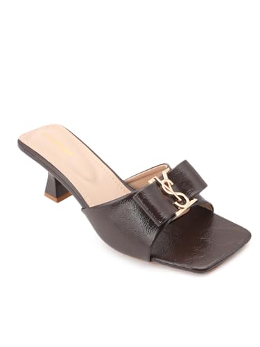 Image of DROP BOLD SQUARE TOE KITTEN HEEL WITH ELEGANT BOW DETAIL FOR WOMEN