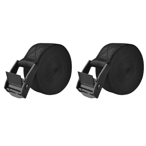 Image of TRIWONDER Cinch Tie Down Straps Cam Buckle Lashing Strap Nylon Small Ratchet Heavy Duty Belts for Packing Cargo Battery Bike Car Roof Rack Kayak Truck (Black - 2 Packs, 6.56 FT)