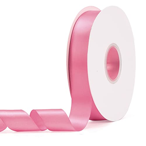 Ewaymado Solid Color Hot Pink Double Faced Satin Ribbon 1" X 50 Yards, Fabric Ribbons Perfect for Wedding and Party Decoration,Gift Wrapping, Sewing, Crafts
