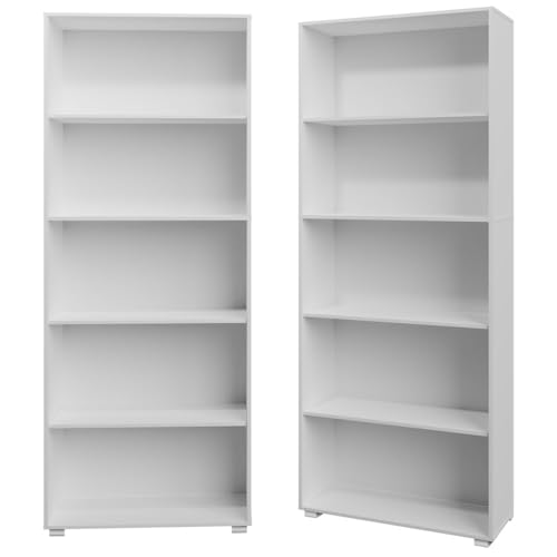 Miniatura 4 de Casaria Estantería Vela 190x60x28cm 5 Estantes Abiertos Altura Regulable Estable Duradero Librería Biblioteca Mueble Organizador Oficina Habitación Blanco