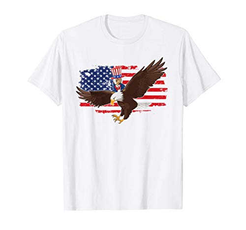 American Flag Fourth of July Bald Eagle Cat Maglietta