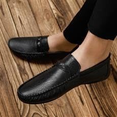 Loafers for Men Solid Color Round Toe Driving Loafers Leather Anti-Slip Flat Heel Comfortable Walking Slip-on4