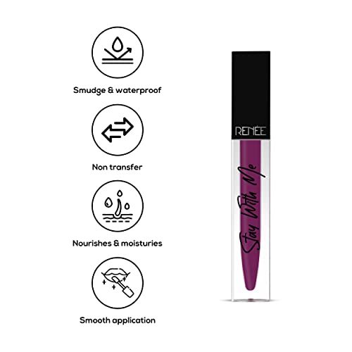Image of RENEE Stay With Me Matte Lipstick - Thirst For Wine l Transfer Proof, Smudge & Waterproof | Long Stay l Highly Pigmented l Velvety, Matte Finish l Enriched with Vitamin E l Travel Friendly l 5 ml