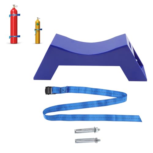 Cylinder Wall Mounted Bracket, Gas Cylinder Holder Tank Holder Gas Cylinder Bracket with Expansion Screw Safety Strap (Blue)