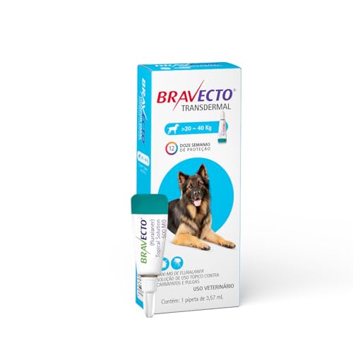 Bravecto® Cães Transdermal 1000mg - Antipulgas e Carrapatos - Cães de 20 a 40kg - 1 Pipeta 3,57ml - MSD Saúde Animal