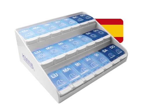 KMINA Pastillero Semanal 3 Tomas Español, Grande, Organizador de Medicamentos, Patentado - Fabricado en España