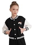 TiaoBug Jungen Mädchen Old School College Baseball Jacke Strickjacke Cardigan mit Knopfleiste Sportlich Jäckchen Baumwolle Gestickte Pullovers Pulli Oberteil Schwarz F 134-140