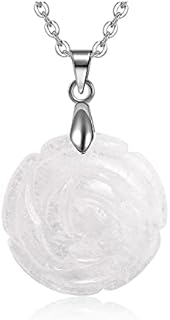 JOVIVI Rose Flower Clear Quartz Crystal Healing Stone Necklace Jewellery Women Mothers Day Mum Gifts