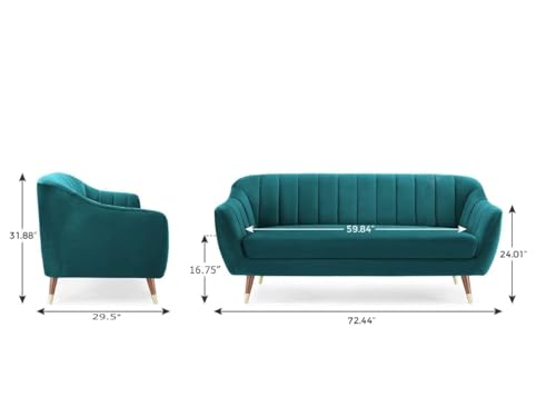 Image of Modern Sofa, 3 Seater with Decorative Cushions, Chesterfield Arm Three Seater for Living Room Guest Room Hotels & Office (Teal Green)