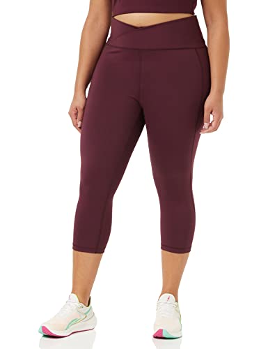 Amazon Essentials Women's Active Sculpt Cross High Waist Capri Leggings, Dark Burgundy, Small (Previously Core 10)