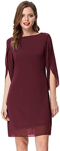 GRACE KARIN Damen Kleid Elegant Chiffon Kleid 3/4 Ärmel Loose Cocktailkleid | Dreiviertelärmel mit Schlitz, Rundhalsausschnitt, Leichtes und bequemes Chiffonmaterial, V-Ausschnitt