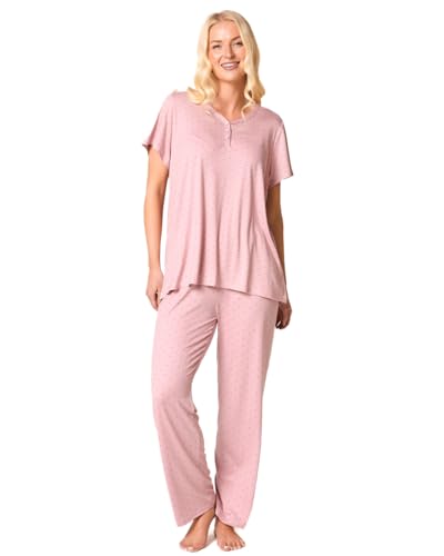 Suzy & Me Ladies Plus Size Soft Touch Jersey Pyjamas, Navy Blue with White Polka Dots (UK, Numeric, 26, 28, Regular, Regular, PINK)