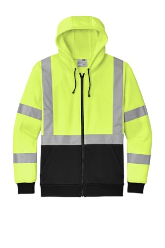 CornerStone Unisex A107 Class 3 Heavy Duty Fleece Full Zip Hoodie | High Vis Sweatshirt for Work, Reflective Fleece Jacket Safety Yellow