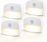 Warm White Motion Sensor Night Light (4 Pack), Battery Operated Stick-On LED Lights with Auto On/Off, Wireless Indoor Sensor Lamps for Stairs, Hallway, Bathroom, Closet, Kitchen, Children's Room