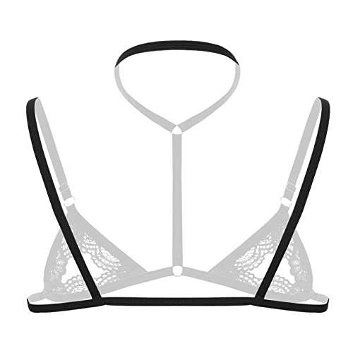 Men's Sissy Lingerie Lace Halter Bralette with Adjustable Straps Hollow Out Nipples Bra Top Underwear Sleepwear (Black,Large) - Image 4