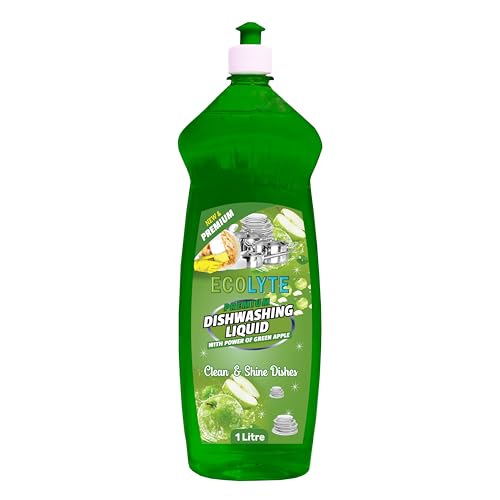 ECOLYTE+ Dishwashing Liquid Soap, Platinum Antibacterial Detergent & Perfect Shine, All Purpose Cleaner, Leaves No Residue, Kitchen Cleaner, Removes Grease & Oil - (Green Apple, 1 Liter)