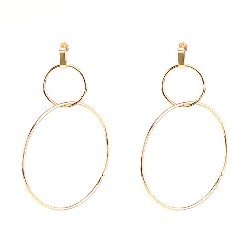 Gudukt Double Link Earrings Simple Double Circle Ring Drop Earrings Double Ring Dangle Earrings for Women