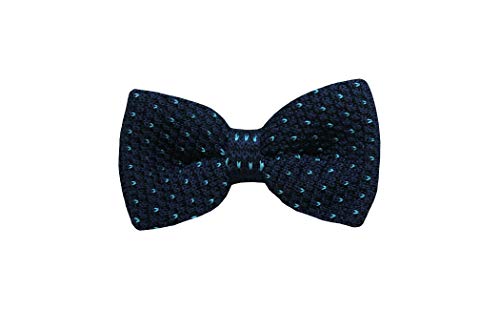 Romario Manzini Navy Blue, Small Heart Dotted Men's Knit Pre-Tied Bow Tie #TOP25